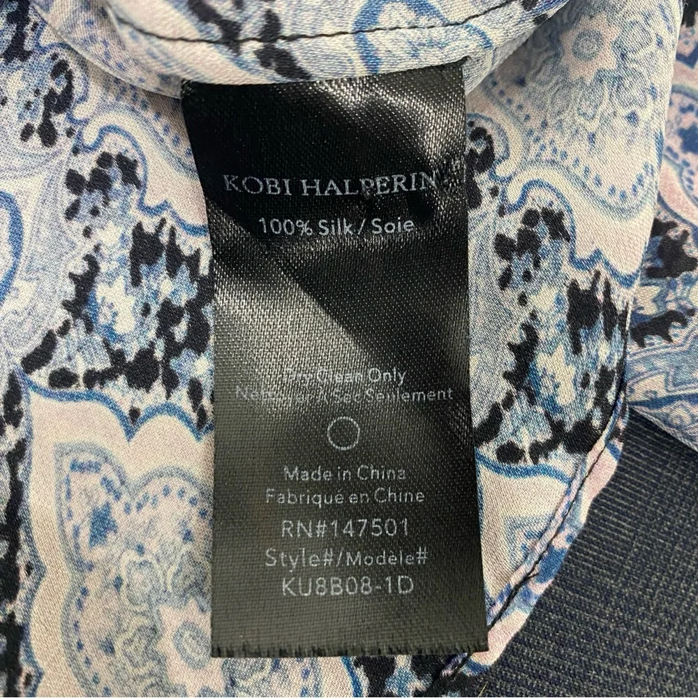 Kobi Halperin Size Med Patterned Blouse, Ruffle, Long Sleeve, 100% Silk - Picture 5 of 5